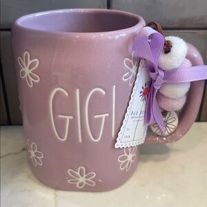 Rae Dunn Purple GIGI Floral Mug with Pom-Pom Charm